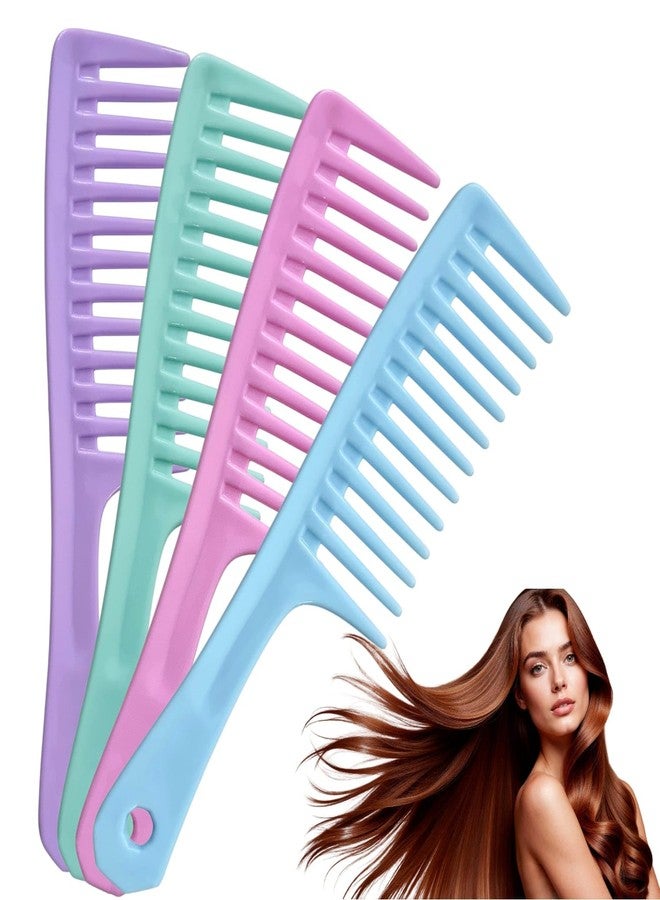 RIANZ® Wide Tooth Detangling Comb for Curly & Long Hair | Anti-Static Shampoo Comb with Hanging Hole | Lightweight Plastic Hair Brush for Women, Men & Kids (Multi Color - Pack of 4) - Image 1