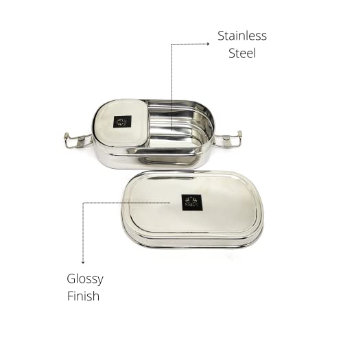 NYRA® Stainless Steel Food Pack Lunch Box for School/Office Tiffin with Locking Clip for Kids/Adults (Veg Box Included) - Rectangle - Image 5
