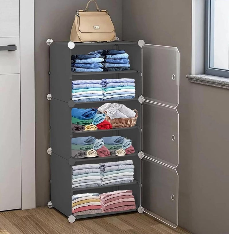 HOMIDEC Almirah for Clothes,Plastic Soft Sheet Collapsible Wardrobe for Clothes for Kids Clothes/Toy/Book, Baby Cupboard for Clothes Storage in Bedroom NurseryCartoon (Grey, 3 - Door) - Image 5