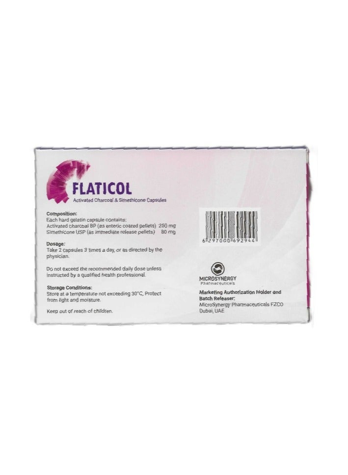 Flaticol Activated Charcoal & Simethicone 20 Capsules - Image 2