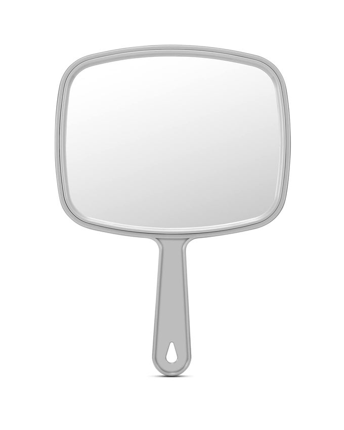 LARGE HAND MIRROR SALON BARBER HAIRDRESSING HANDHELD MIRROR WITH HANDLE SQUARE GREY103 X74