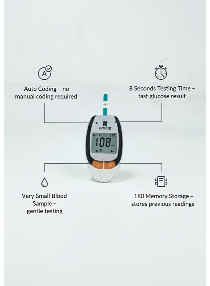 RAPID TEST Blood Glucose Meter with included test strips, 0.5µL blood sample, stores 300 readings, quick and easy to use at home or in a clinic - Image 5