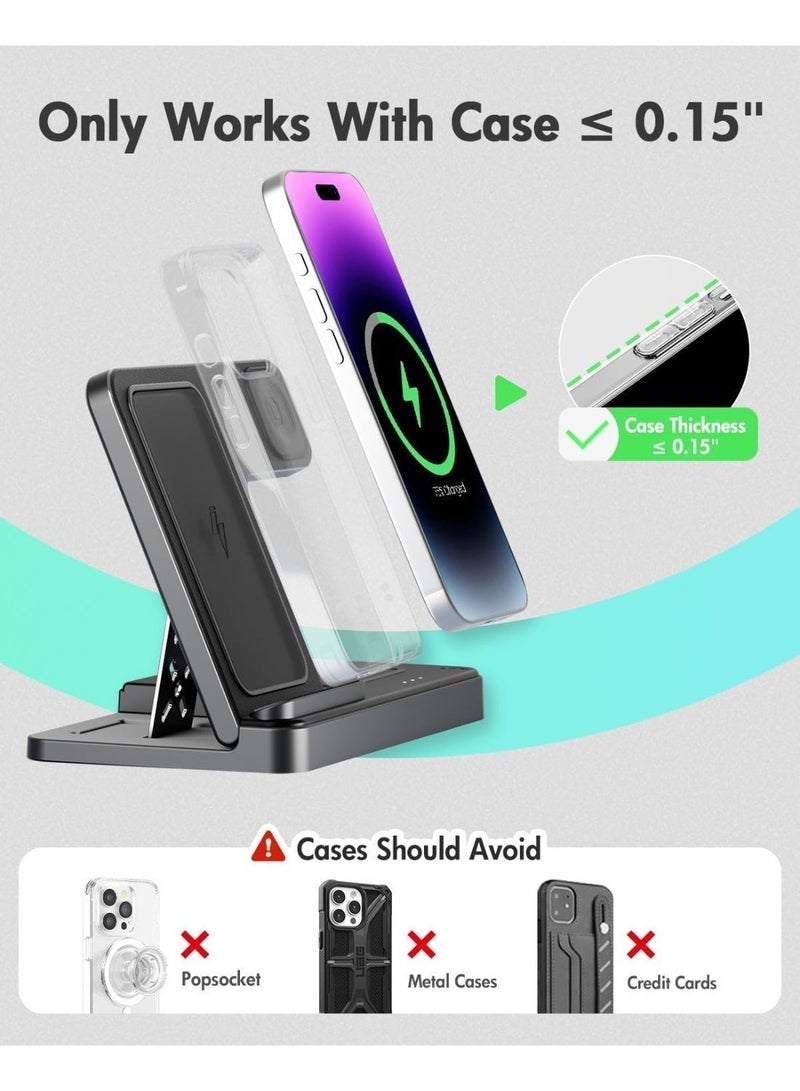 محطة شحن الشاحن اللاسلكي iPhone: 3 في 1 شاحن حاملات متعددة لـ Apple - iPhone 16e 16 15 14 Pro Max 13 12 11 - Watch 10 9 8 7 6 5 4 3 2 SE و Ultra Series - AirPods 4 3 2 Pro - Image 4