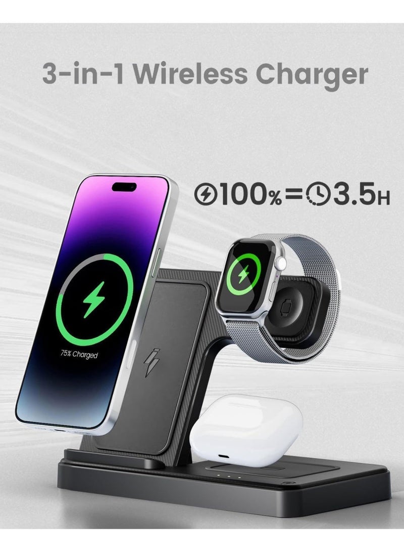 محطة شحن الشاحن اللاسلكي iPhone: 3 في 1 شاحن حاملات متعددة لـ Apple - iPhone 16e 16 15 14 Pro Max 13 12 11 - Watch 10 9 8 7 6 5 4 3 2 SE و Ultra Series - AirPods 4 3 2 Pro - Image 2