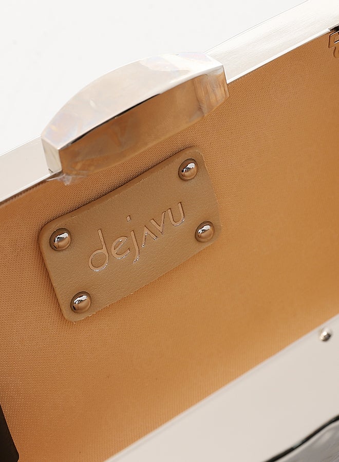 Dejavu BAGS LID-DVTX-055 Silver Metallic Hammered Clutch Bag With Chain Strap For Women - Image 4