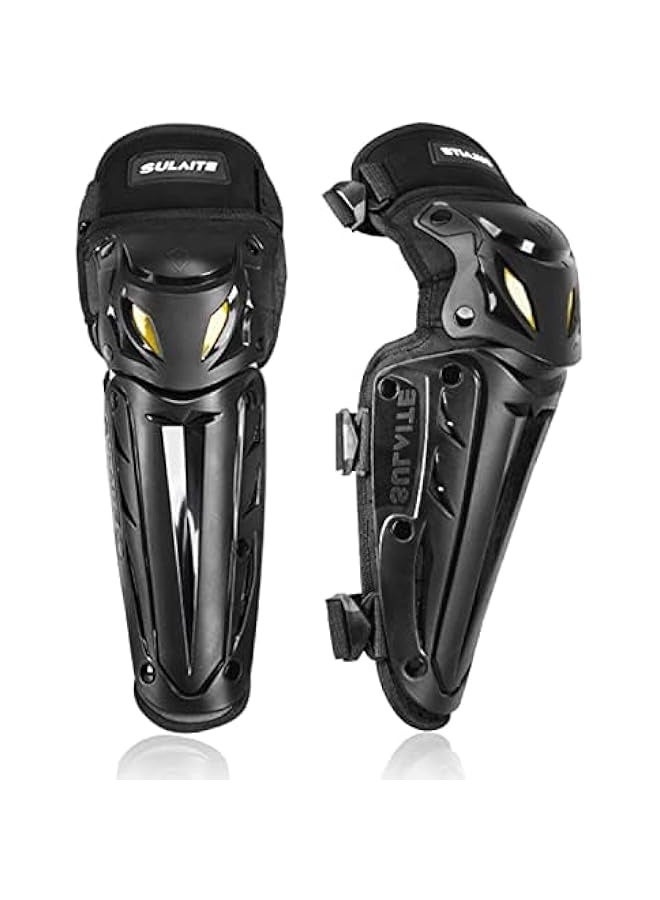 سولايت وسادات ركبة دراجة نارية، وسادات ركبة محسّنة لدراجات الجبال ودراجات الأتربة للرجال، وسادات ركبة قابلة للتعديل وحراس الساق للبالغين، معدات حماية حراس الركبة للدراجات الرباعية ورياضة مكروس وركوب السكيت، باللون الأسود - Image 1