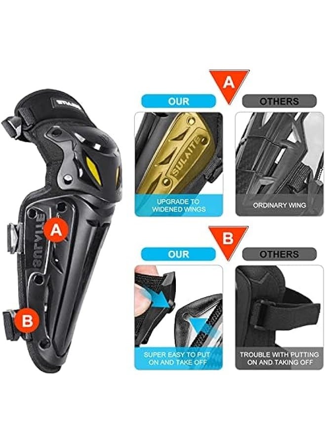 سولايت وسادات ركبة دراجة نارية، وسادات ركبة محسّنة لدراجات الجبال ودراجات الأتربة للرجال، وسادات ركبة قابلة للتعديل وحراس الساق للبالغين، معدات حماية حراس الركبة للدراجات الرباعية ورياضة مكروس وركوب السكيت، باللون الأسود - Image 2