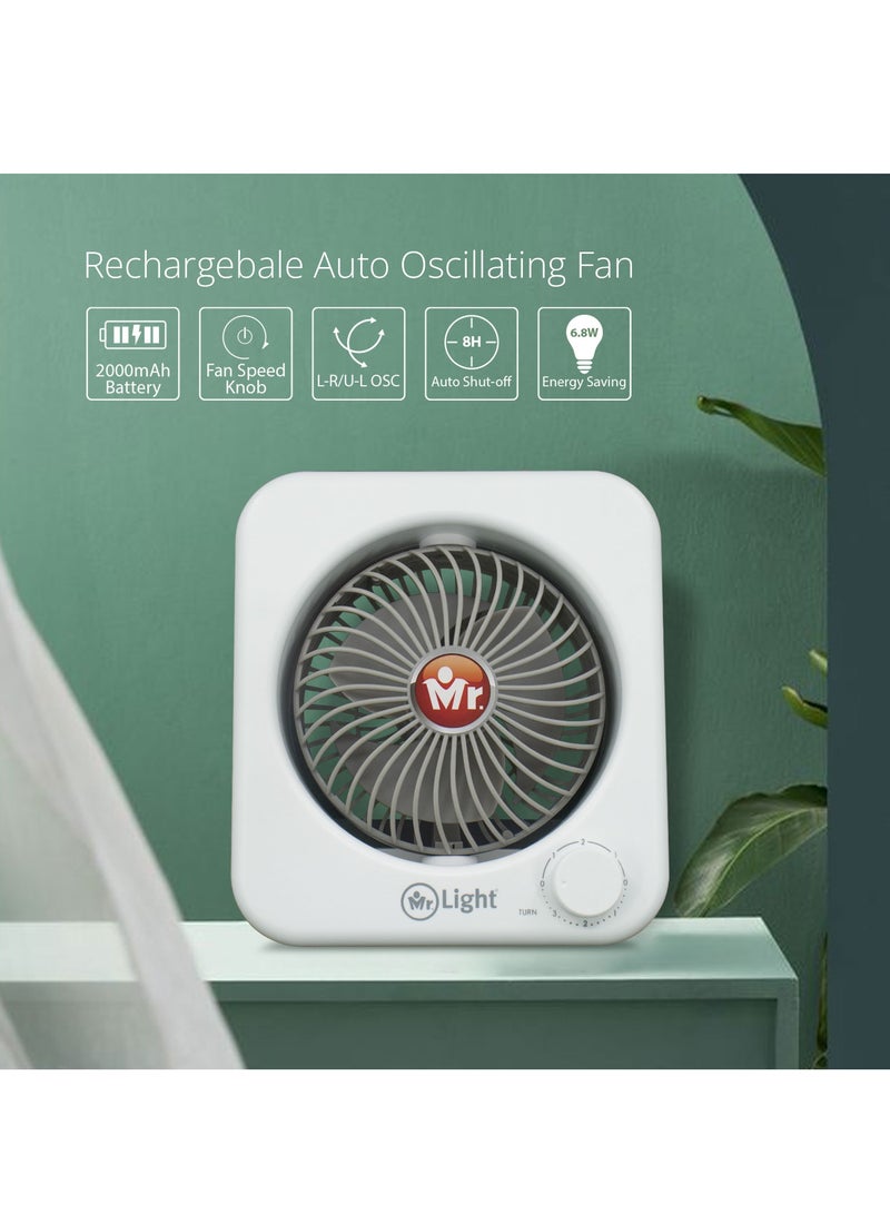 Mr. Light Rechargeable Auto Oscillating Fan 2 Ways Placement Auto Shut Off 6.8W Bedroom, Kitchen, Desktop Fan - Image 2