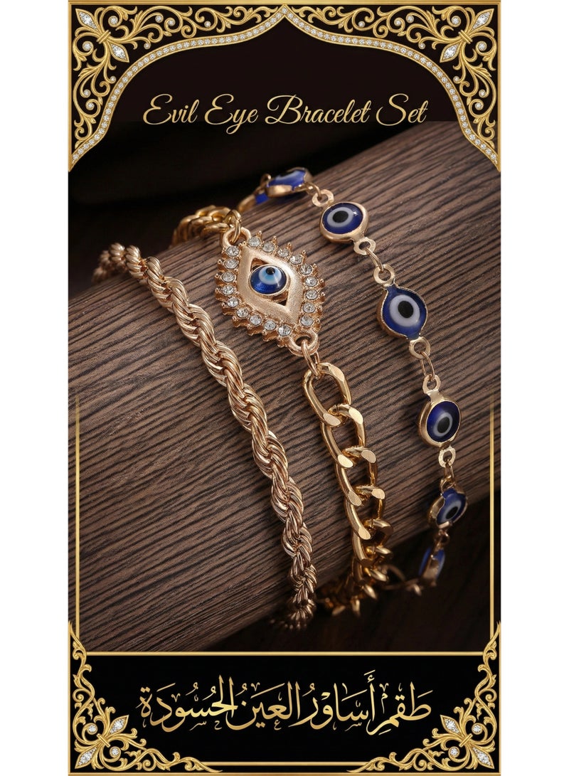 Ucanbe Evil Eye Bracelet Set – Alloy Twisted Chain Minimalist Fashion Hand Jewelry - Image 1