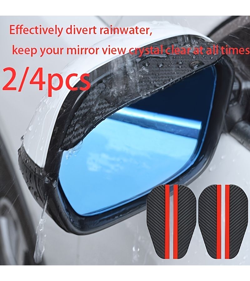 2 Pcs Car Side Mirror Rain Guards Thickened Carbon Fiber Visors Universal Fit Water Repellent Clear Visibility - Image 1