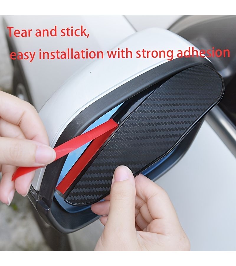 2 Pcs Car Side Mirror Rain Guards Thickened Carbon Fiber Visors Universal Fit Water Repellent Clear Visibility - Image 3