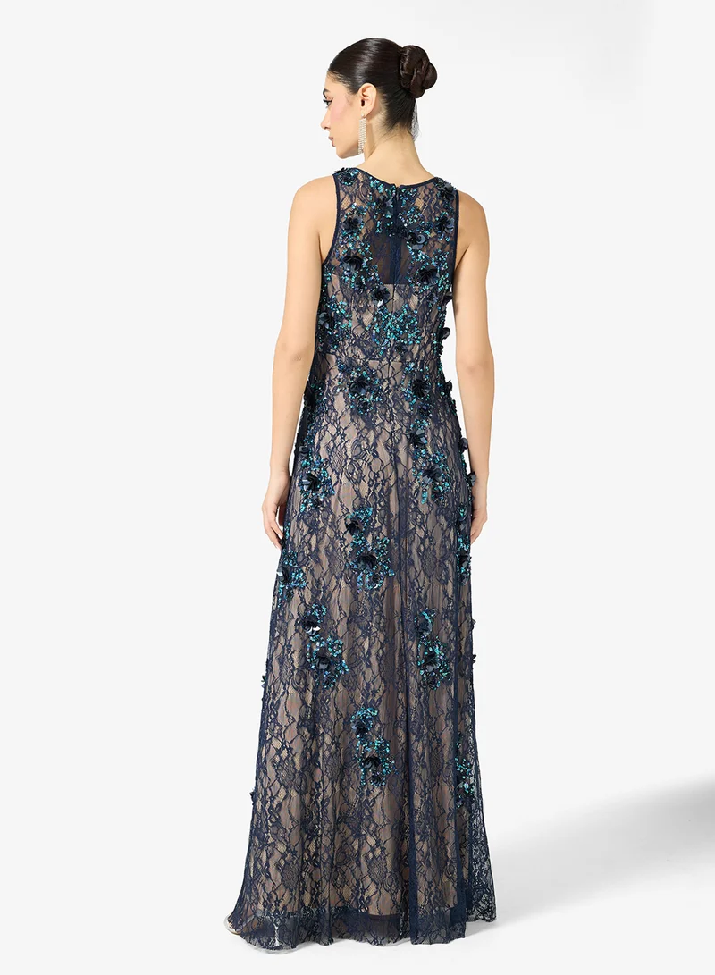 Adrianna Papell Embellished Lace Detail Maxi Dress