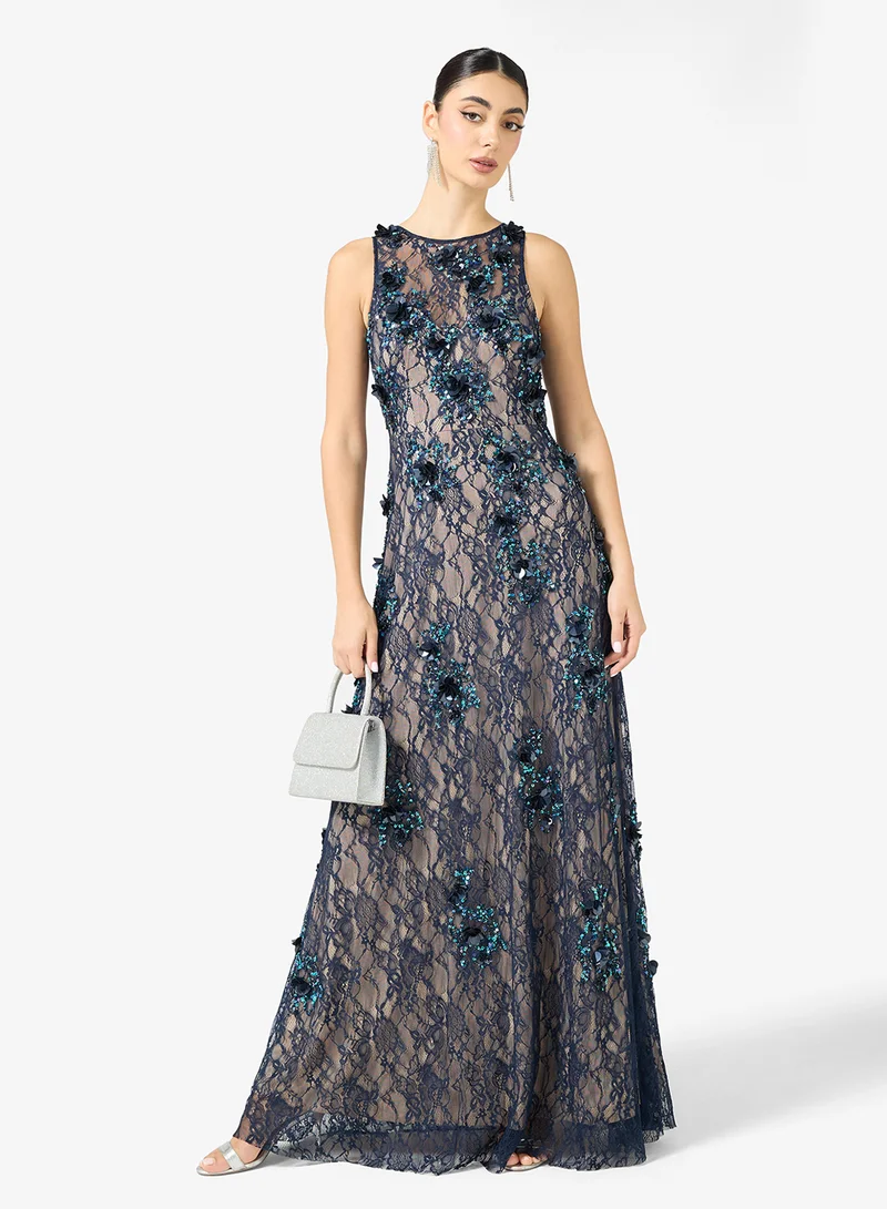Adrianna Papell Embellished Lace Detail Maxi Dress
