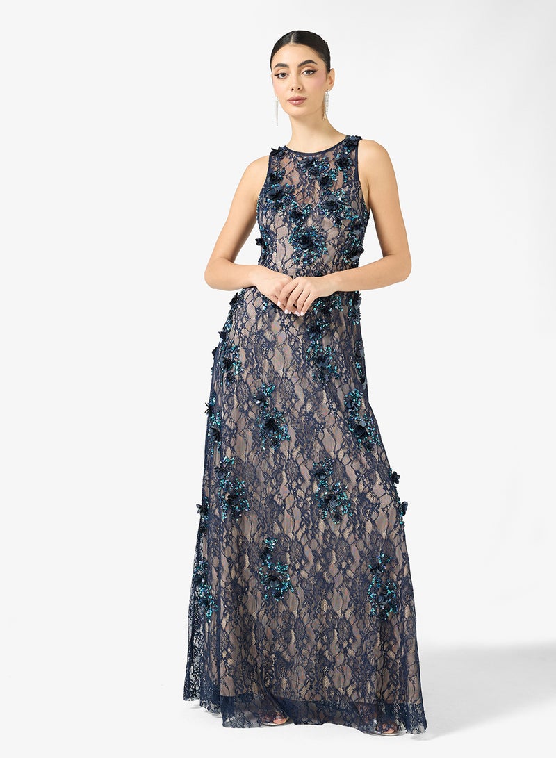 Adrianna Papell Embellished Lace Detail Maxi Dress - Image 4