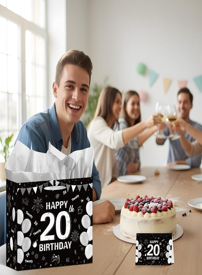 Wxiben حقيبة هدايا عيد الميلاد العشرين من Wxiben - زينة عيد الميلاد العشرين له ولها، حقيبة تغليف هدايا سوداء وفضية بمقابض، بطاقة معايدة مناديل ورقية للبالغين، لوازم زينة حفلات عيد الميلاد العشرين - Image 4