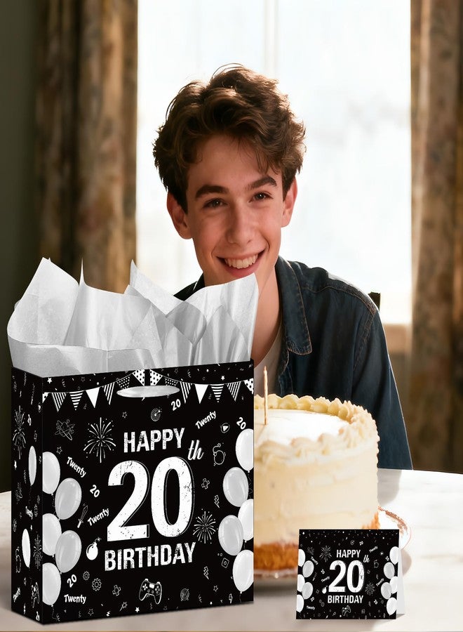 Wxiben حقيبة هدايا عيد الميلاد العشرين من Wxiben - زينة عيد الميلاد العشرين له ولها، حقيبة تغليف هدايا سوداء وفضية بمقابض، بطاقة معايدة مناديل ورقية للبالغين، لوازم زينة حفلات عيد الميلاد العشرين - Image 5