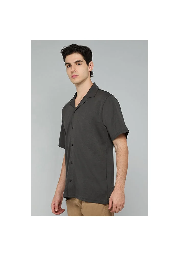 R&b Textured Knit Shirt with Revere Collar and Short Sleeves