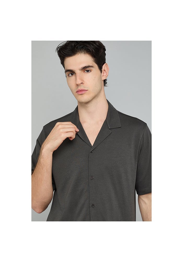 R&B Textured Knit Shirt with Revere Collar and Short Sleeves - Image 3