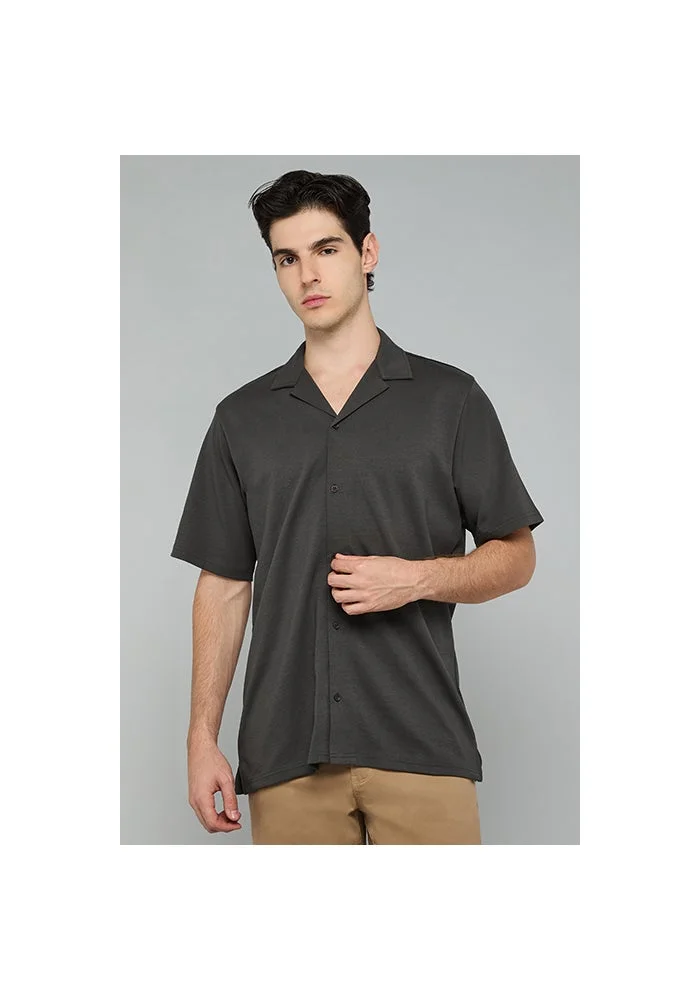 R&b Textured Knit Shirt with Revere Collar and Short Sleeves