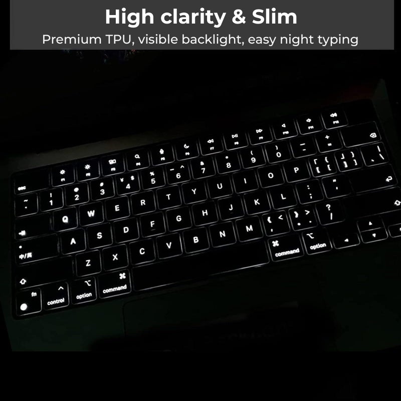 EooCoo Premium Keyboard Cover Skin Protector, Laptop Accessories Compatible with 2026 2025 2024 2023 2022 2021 M5-M1 Pro/Max MacBook Pro 14/16, M5-M2 MacBook Air 13/15, 2026 MacBook Neo 13, Clear - Image 4