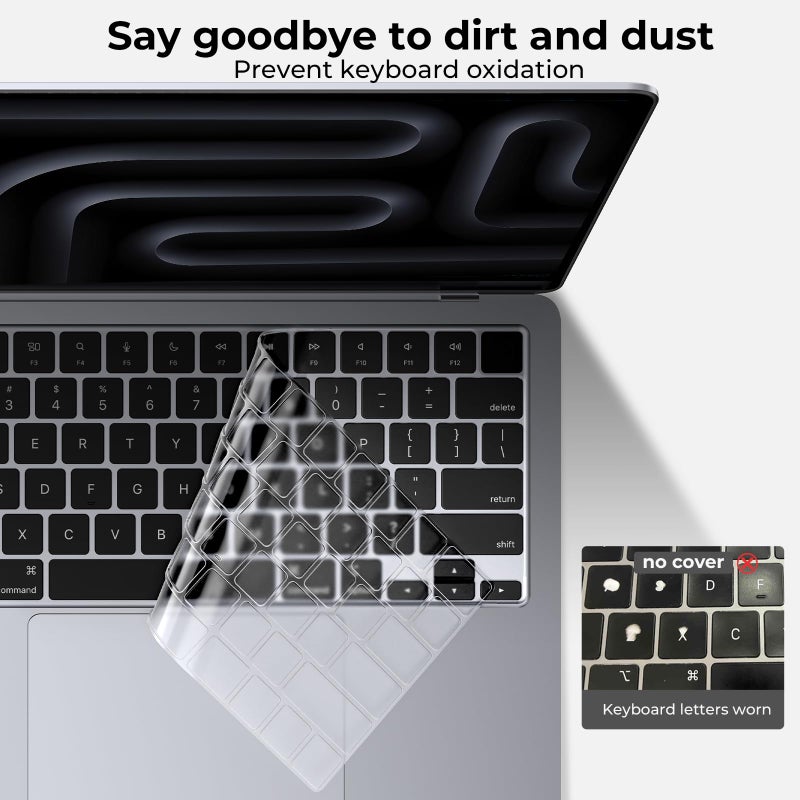 EooCoo Premium Keyboard Cover Skin Protector, Laptop Accessories Compatible with 2026 2025 2024 2023 2022 2021 M5-M1 Pro/Max MacBook Pro 14/16, M5-M2 MacBook Air 13/15, 2026 MacBook Neo 13, Clear - Image 3