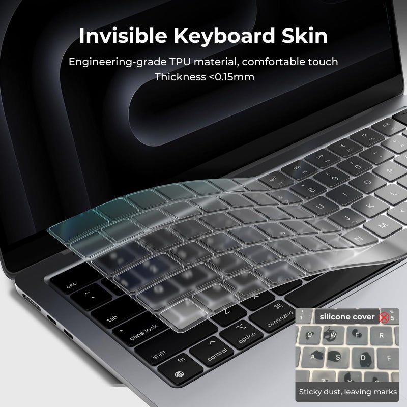 EooCoo Premium Keyboard Cover Skin Protector, Laptop Accessories Compatible with 2026 2025 2024 2023 2022 2021 M5-M1 Pro/Max MacBook Pro 14/16, M5-M2 MacBook Air 13/15, 2026 MacBook Neo 13, Clear - Image 2