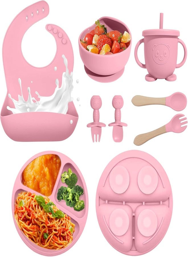 COLBEX Premium Silicone Baby Feeding Set – BPA Free, Non-Slip Suction Bowl & Plate, Adjustable Bib, Spoon, Fork & Sippy Cup | Toddler Self Feeding Kit, 6+ Month (Pink) - Image 1