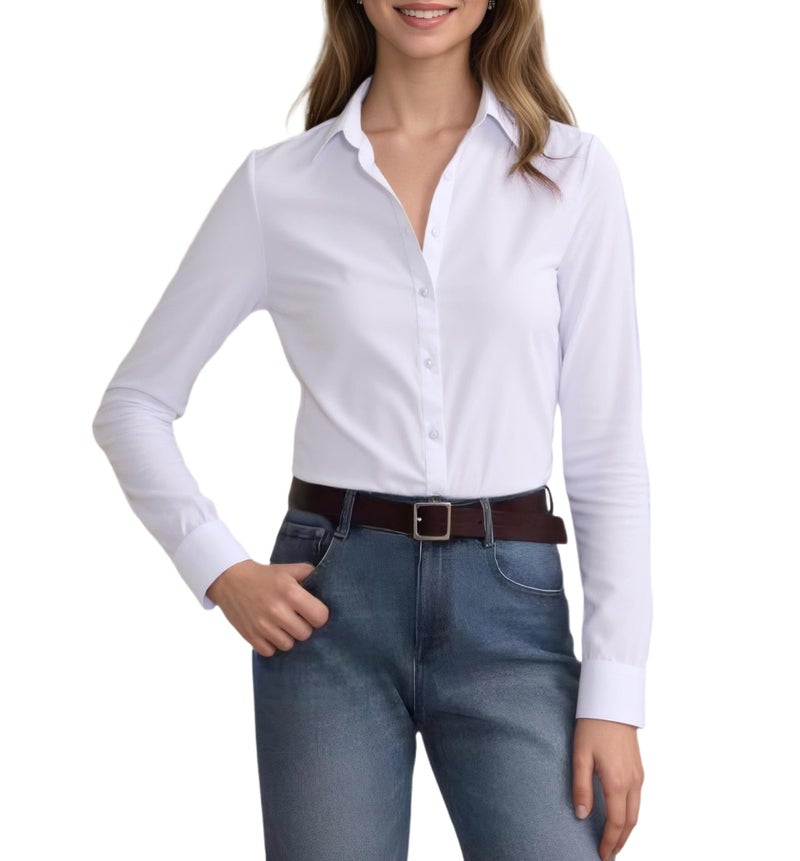 Beninos Women's White Button Down Shirts Elegant Office Dress Shirt Blouse (680 White, XL) - Image 1