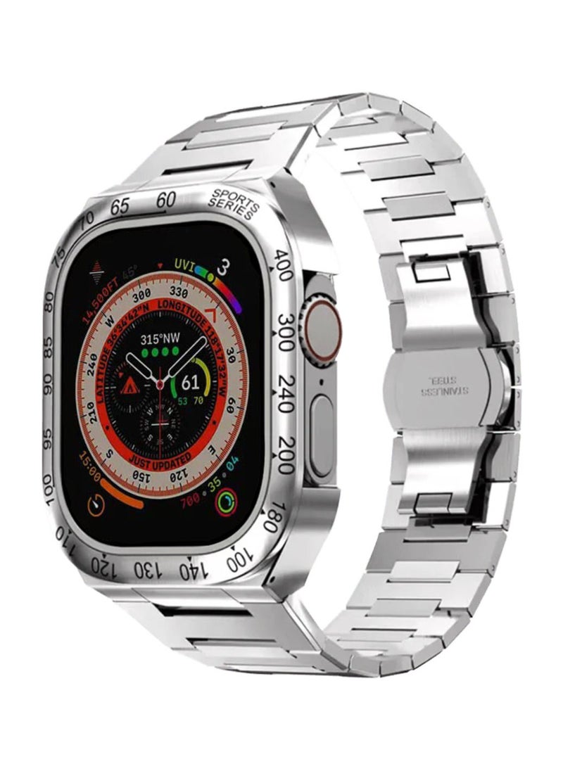 CAVIAR ساعة أبل الترا - 49 ملم - هيكل من الستانلس ستيل - طقم معدني فاخر وحصري لسلسلة iWatch - إطار معدني فضي  - Image 1