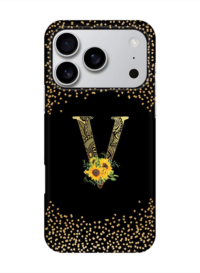 Stylizedd For iPhone 17 Pro,Case, [Compatible with MagSafe] Magnetic cover Slim fit Protection Matte, - Custom Floral Monogram - V ( Black )