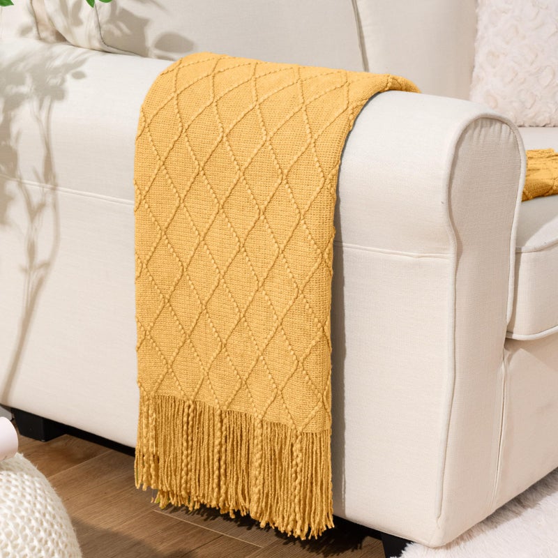 BATTILO HOME Yellow Throw Blanket with Fringe, Gold Bed Throws Spring Decorative Large Throw for Couch Sofa Indoor Outdoor (Yellow, 52"x80") - Image 2