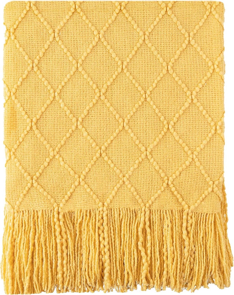 BATTILO HOME Yellow Throw Blanket with Fringe, Gold Bed Throws Spring Decorative Large Throw for Couch Sofa Indoor Outdoor (Yellow, 52"x80") - Image 1