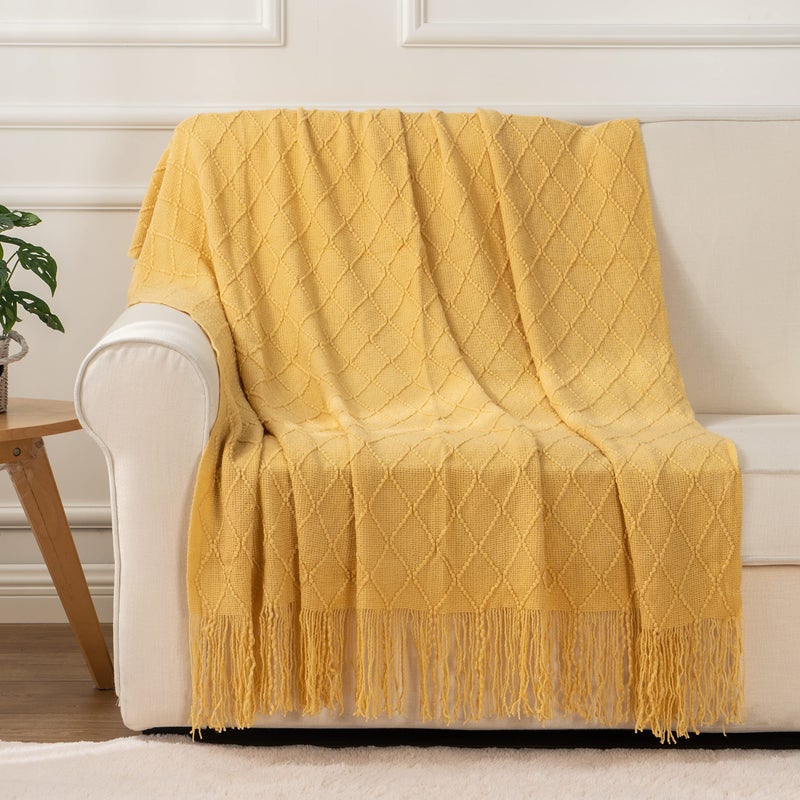 BATTILO HOME Yellow Throw Blanket with Fringe, Gold Bed Throws Spring Decorative Large Throw for Couch Sofa Indoor Outdoor (Yellow, 52"x80") - Image 4