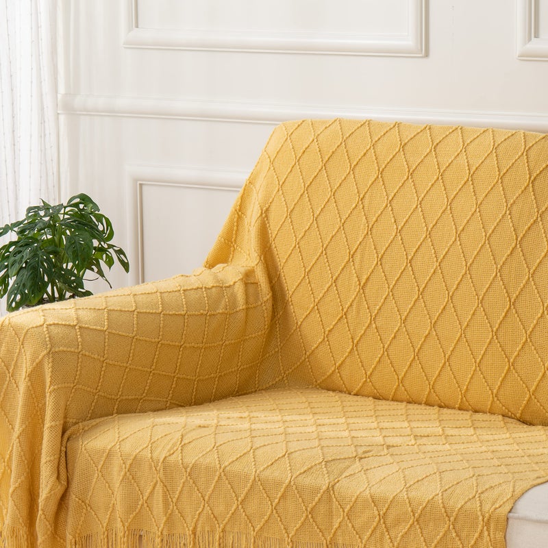 BATTILO HOME Yellow Throw Blanket with Fringe, Gold Bed Throws Spring Decorative Large Throw for Couch Sofa Indoor Outdoor (Yellow, 52"x80") - Image 3