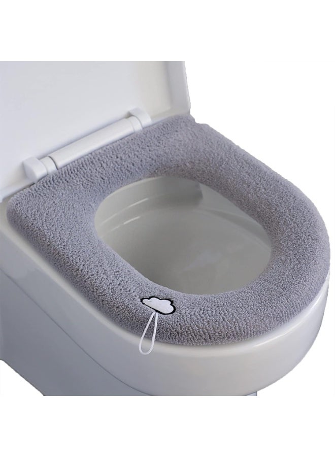 Relex Thicker Soft Bathroom Toilet Seat Cover Pad Warmer Toilet Seat Cushion Cover Stretchable Washable Fiber Cloth, Warm Toilet Seat Mat Easy Installation & Cleaning (Grey) - Image 1