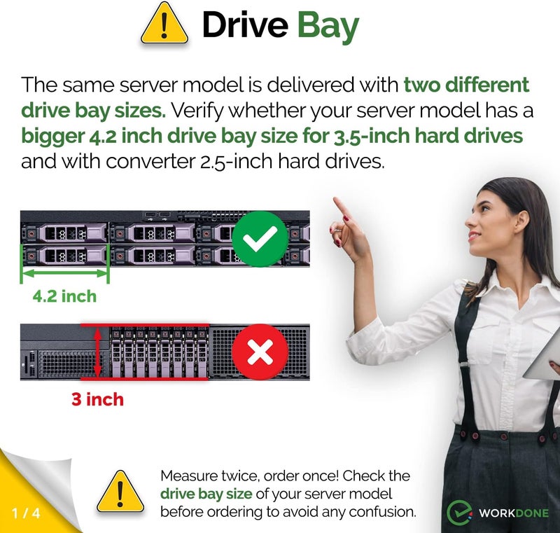 WORKDONE 6-Pack - 3.5" Hard Drive Caddy with 2.5" HDD Adapter - Compatible for Dell PowerEdge Selected 11-13th Gen. Servers - Manual - Front Sticker Labels - Screwdriver - Strong Tray Screws - Image 2