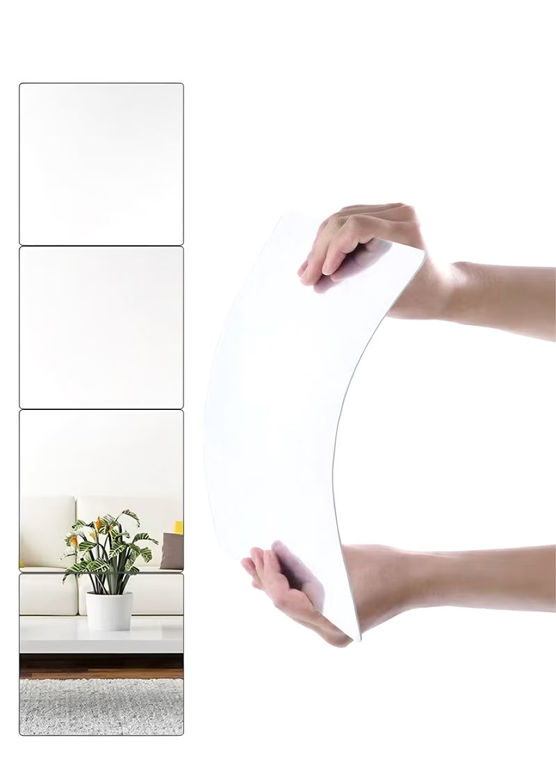 Risen 3D Mirror Wall Sticker Tiles,Non-Breakable Acrylic Full Length Wall Mirror Tiles,30cm x 4Pcs Flexible Plastic Mirror,Full Body Mirror Tiles For Bedroom,Home Gym,Home Wall Decor - Image 1