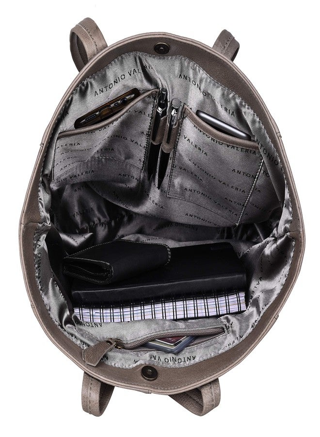 ANTONIO VALERIA Ava Vintage Wash Grey Leather Tote/Top Handle Shoulder Bag for Women - Image 3