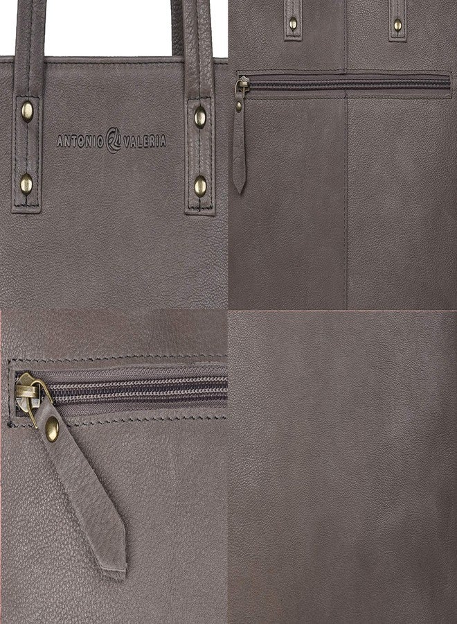 ANTONIO VALERIA Ava Vintage Wash Grey Leather Tote/Top Handle Shoulder Bag for Women - Image 5