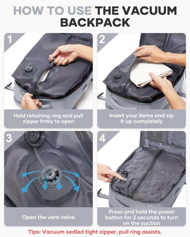 coofay Vacuum Backpack Travel with Pump Vacpack Travel Backpack with Vacuum System Mochila de Viaje Compresion al Vacio Easyvacpack Airbag Backpacks for Traveling Carry on Luggage - Image 3