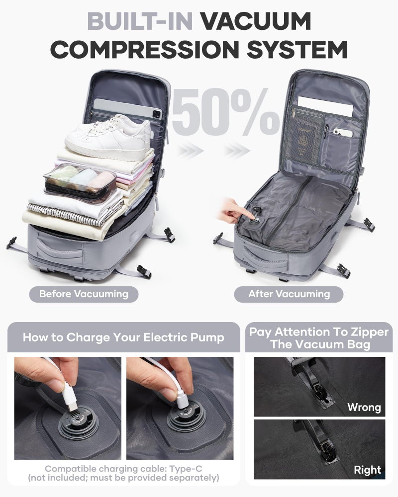 coofay Vacuum Backpack Travel with Pump Vacpack Travel Backpack with Vacuum System Mochila de Viaje Compresion al Vacio Easyvacpack Airbag Backpacks for Traveling Carry on Luggage - Image 2