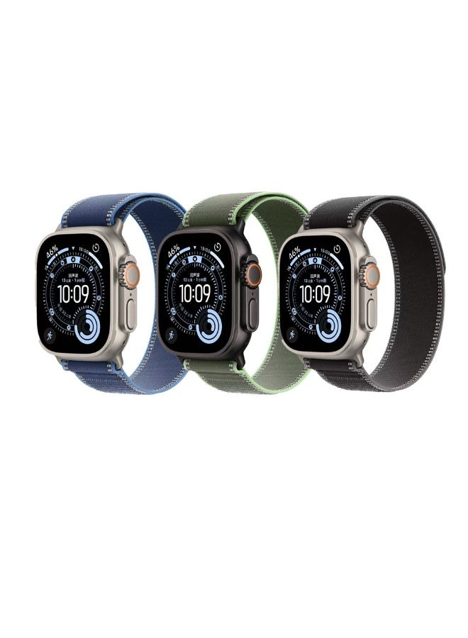 DKNG 3-piece set Apple Watch Series 11/10 46mm nylon woven hook-and-loop replacement bands, compatible with Ultra 3/2 SE 3/2. Colors: Charcoal Gray / Green / Blue - Image 2