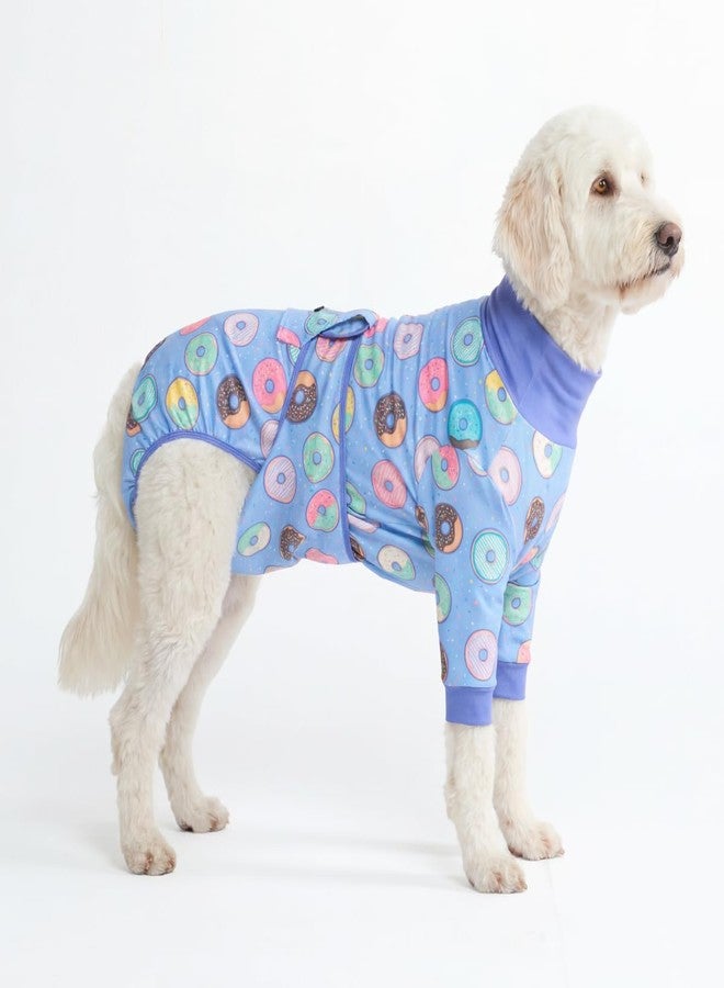 Spark Paws بدلة تعافي الكلاب بعد العمليات الجراحية من سبارك باوز - بدلة تعافي للكلاب بعد الجراحة، بدلة مضادة لللعق، واقي لجرح البطن، بديل ناعم للطوق المخروطي بعد عمليات التعقيم - دونات - مقاس 2XL - Image 1