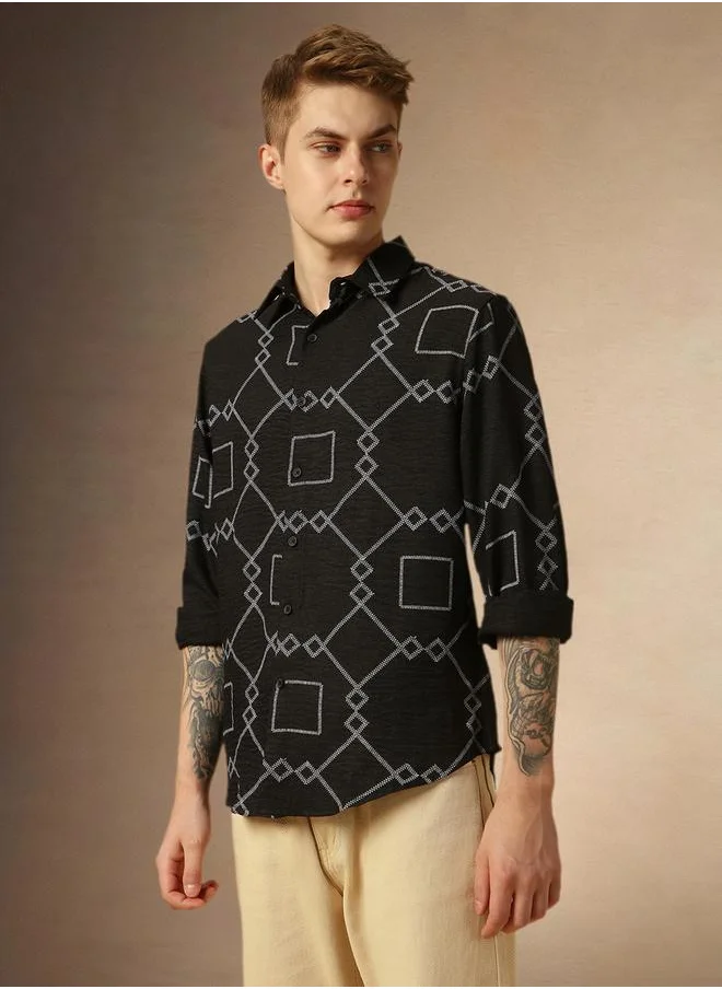 دينيس لينغو Dennis Lingo Printed Relaxed Fit Spread Collar Shirt