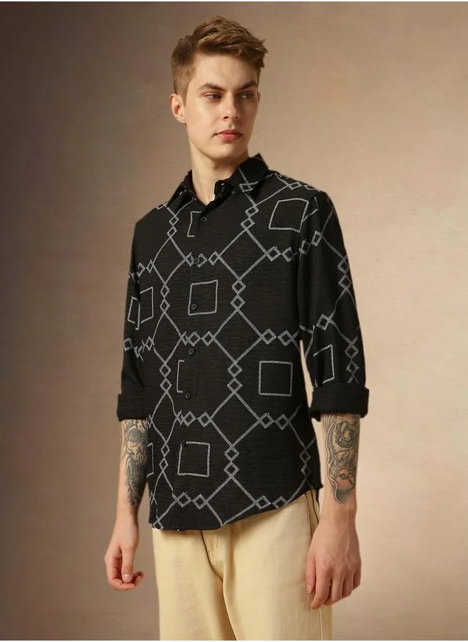 Dennis Lingo Printed Relaxed Fit Spread Collar Shirt