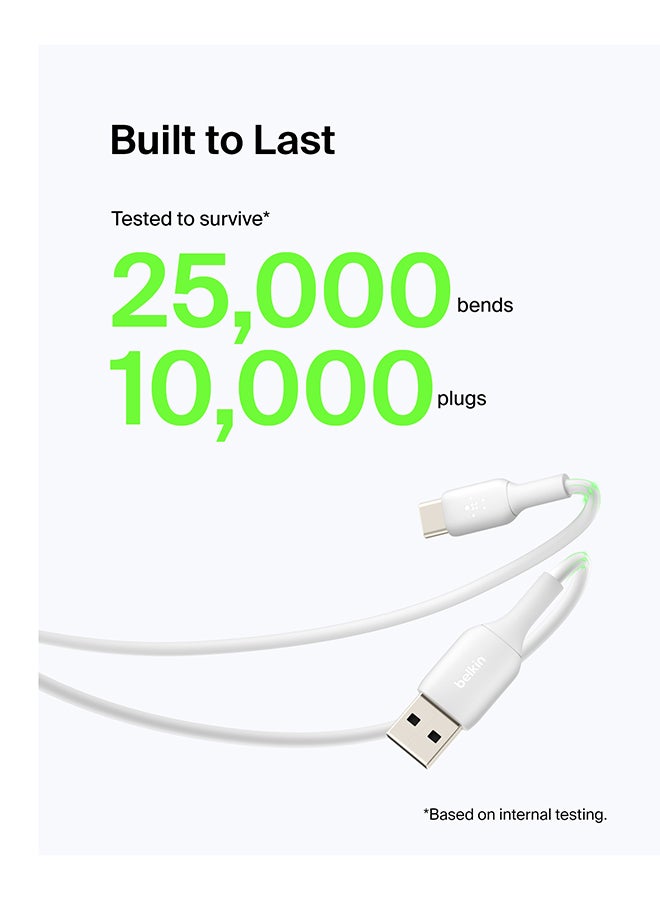 belkin BoostCharge USB C charger cable, USB-C to USB-A cable, USB type C charging cable for iPhone 15, Samsung Galaxy S24, S24+, S24 Ultra, Pixel, iPad Pro, Nintendo Switch and more - 1m, White - Image 4