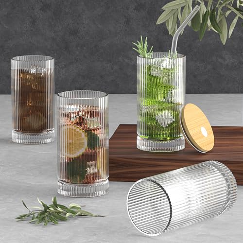 CWHHRN 15 Oz Glass Cups with Lid and Straw, Iced Coffee Cups with Lid, Vintage Glassware for Whiskey Cocktail Beer (2 PACK) - Image 5