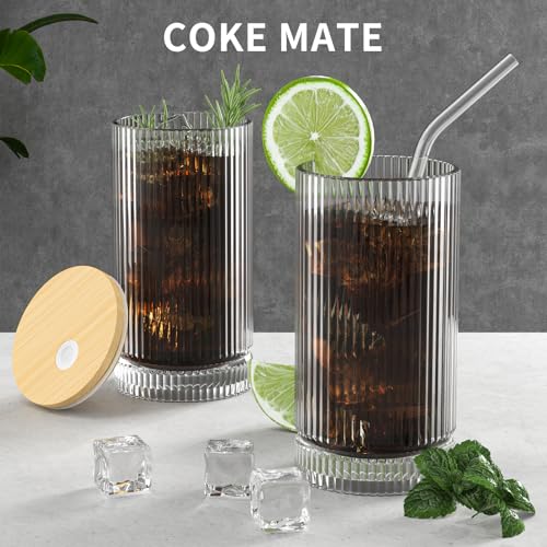 CWHHRN 15 Oz Glass Cups with Lid and Straw, Iced Coffee Cups with Lid, Vintage Glassware for Whiskey Cocktail Beer (2 PACK) - Image 4