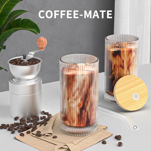 CWHHRN 15 Oz Glass Cups with Lid and Straw, Iced Coffee Cups with Lid, Vintage Glassware for Whiskey Cocktail Beer (2 PACK) - Image 3