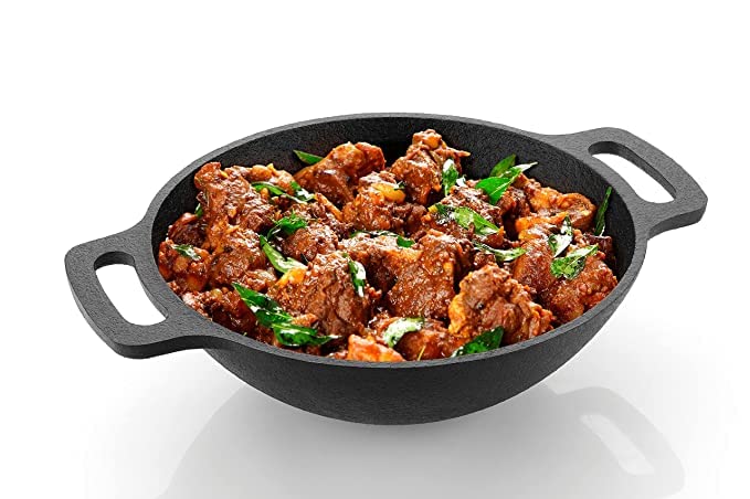 HENNY Cast Iron 2 Liter Cookware PreSeasoned Kadai Black 9 inches - Image 2